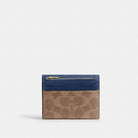 Coach Card Holder Wallet In Signature Canvas Gold Tan Deep Blue
