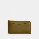 Coach New York Zip Card Case Brass Muted Olive