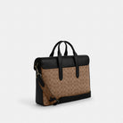 Coach Sullivan Portfolio Brief In Signature Canvas Gunmetal Tan Black
