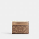 Coach Card Holder Wallet In Blocked Signature Canvas Gold Sand Tan