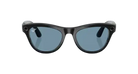 Black smart sunglasses with blue lenses and cameras on both sides, streetwear accessory