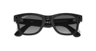 Black wayfarer sunglasses with dark lenses on a dark gradient background