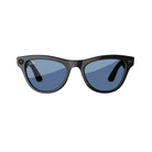 Black wayfarer sunglasses with blue lenses on white background, streetwear accessory