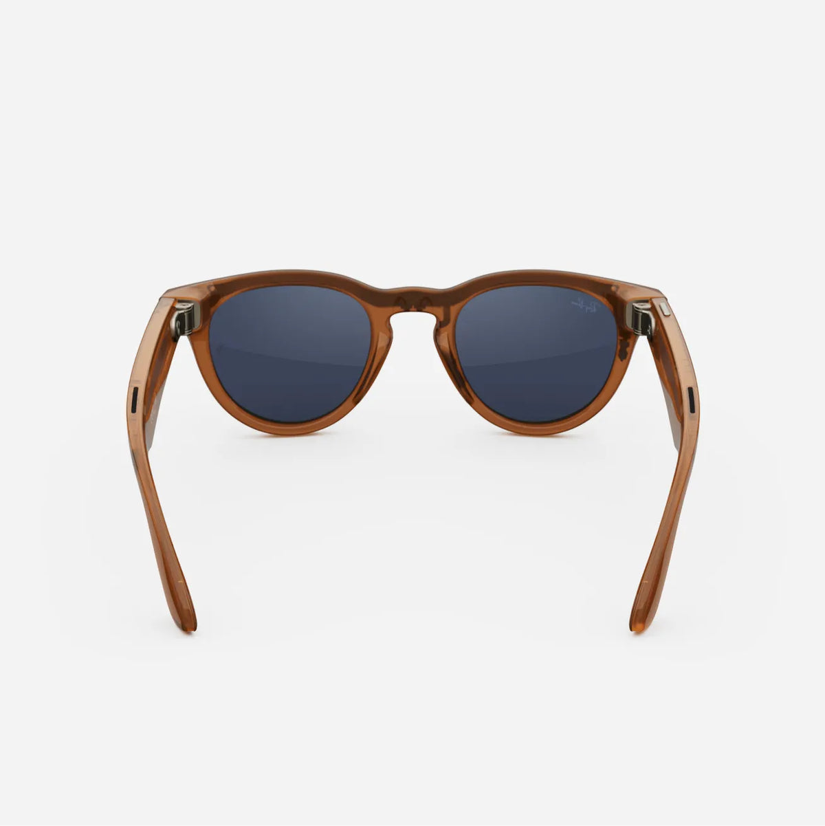 Brown round frame sunglasses with blue lenses, modern streetwear accessory