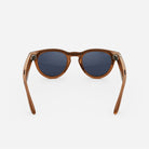 Brown round frame sunglasses with blue lenses, modern streetwear accessory