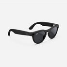 Black Ray-Ban smart sunglasses with round lenses and matte finish on a plain background