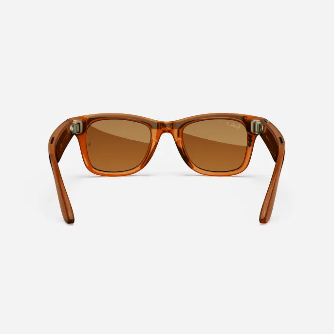 Brown square-frame sunglasses with tinted lenses on white background