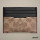 Coach Slim Id Card Case In Signature Canvas 'Tan & Black'