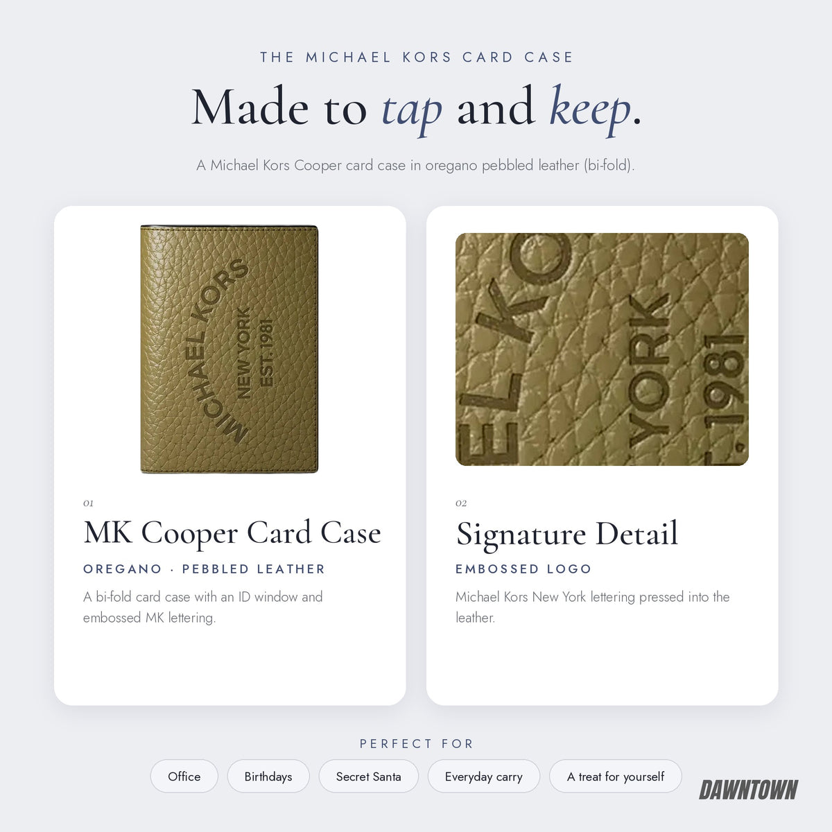 What's inside — Michael Kors Cooper Pebbled Leather Bi-Fold Card Case Oregano