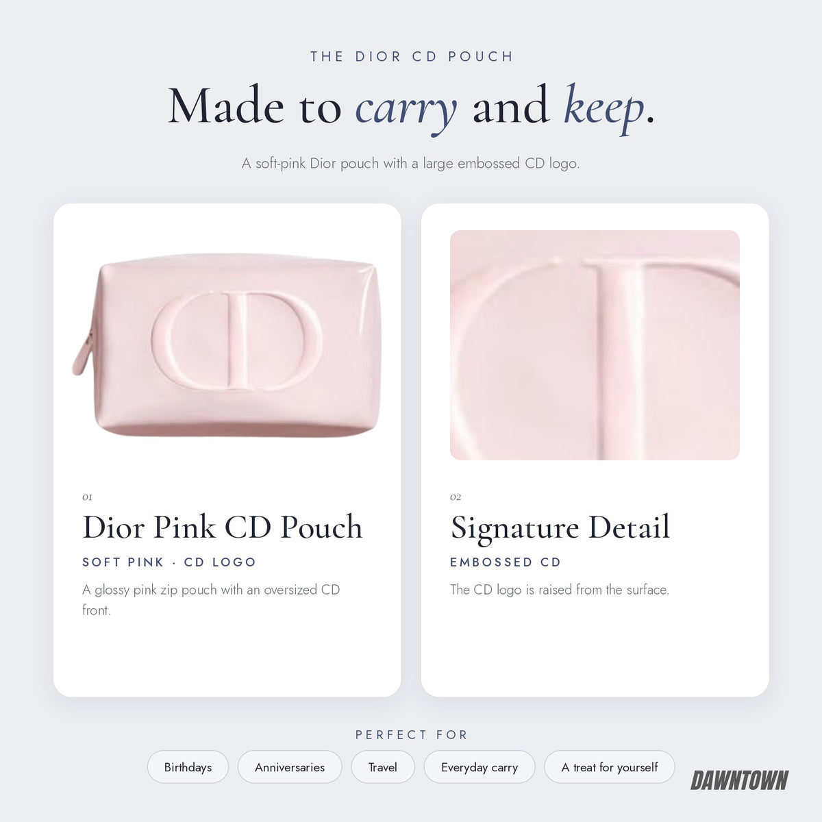 What's inside — Dior Pink Pouch Featuring Soft Pink Color And Prominent CD Logo