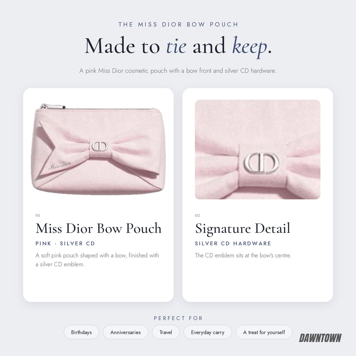 What's inside — Dior Miss Dior Pink Bow Cosmetic Pouch CD Silver Hardware NWT