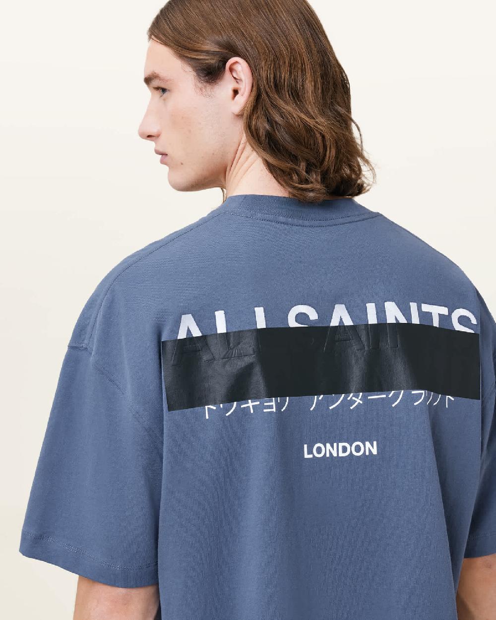 All Saints Redact Oversized Embroidered Logo T-Shirt 'Amalfi Blue'