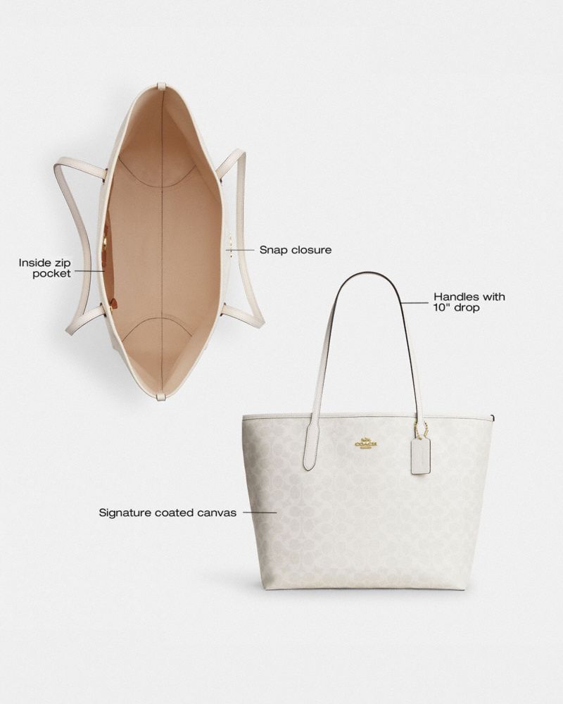 Coach City Tote Bag In Signature Canvas Gold White Chalk – Dawntown