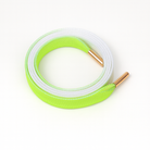 Neon green and white gradient shoelaces on a white background