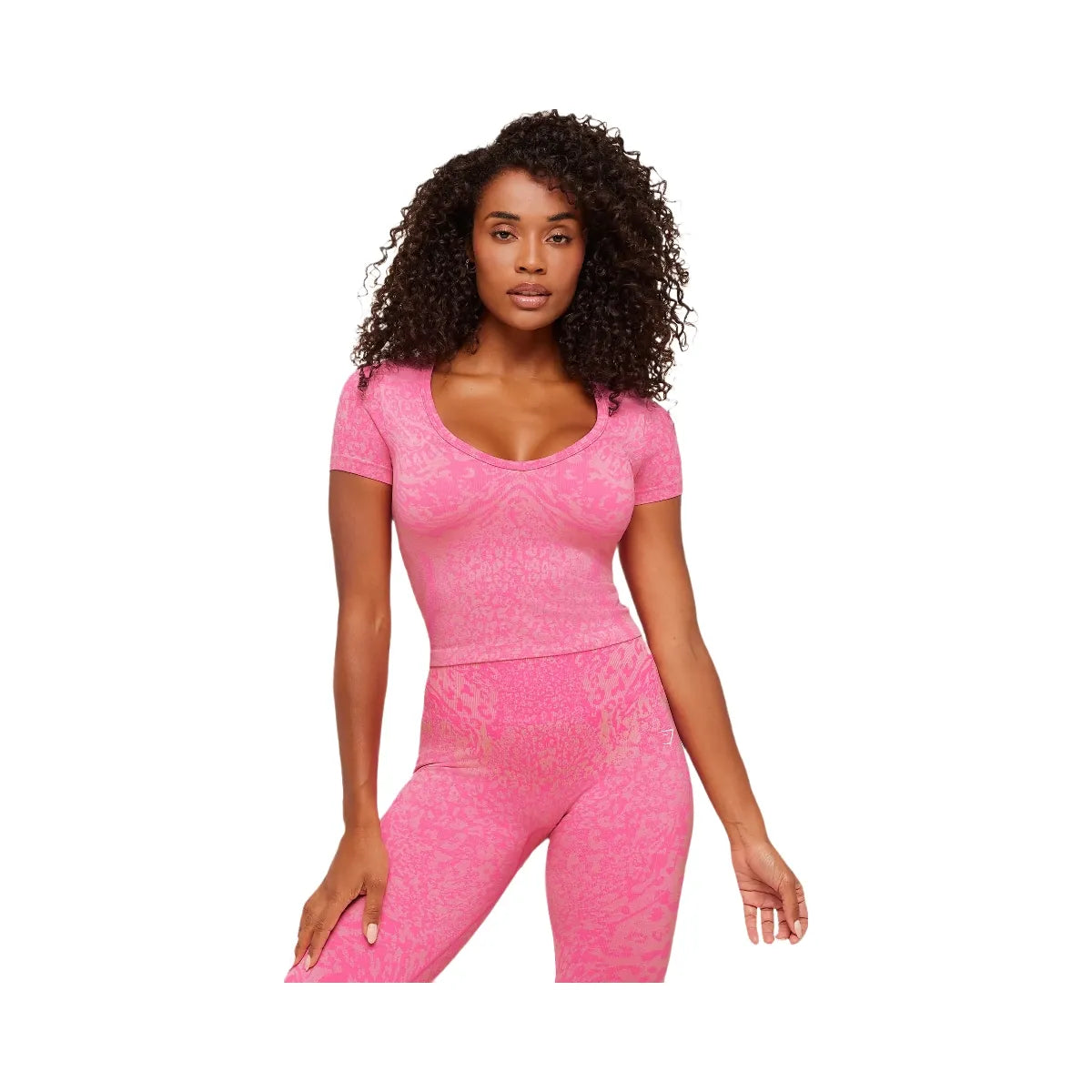 Gymshark Adapt Animal X Whitney Short Sleeve Top "Electric Pink Sorbet Yellow"