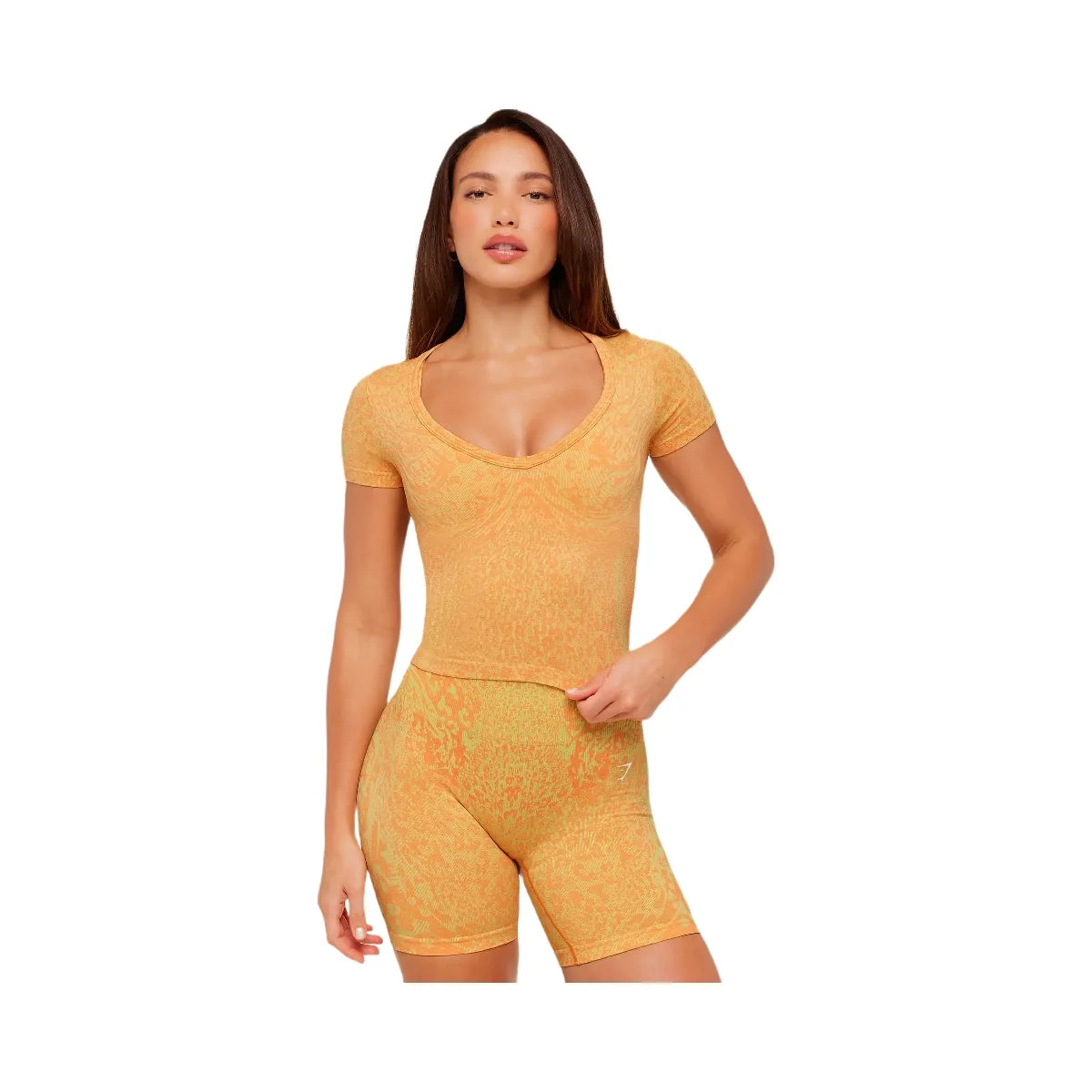 Gymshark Adapt Animal X Whitney Short Sleeve Top "Sorbet Yellow Dayglow Peach"
