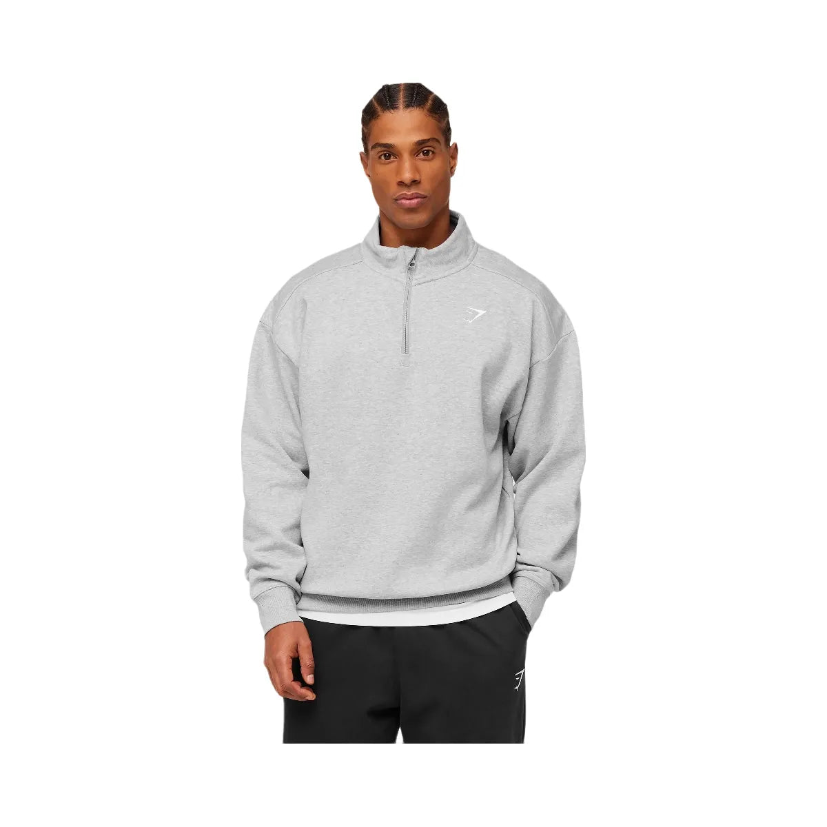 Gymshark Crest Oversized 1/4 Zip "Light Grey Core Marl"