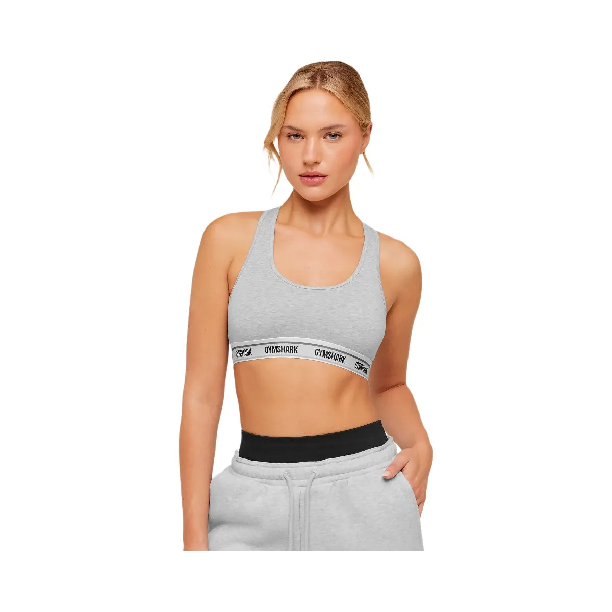 Gymshark Elastic Branded Racerback Cotton Bralette "Light Grey Core Marl"