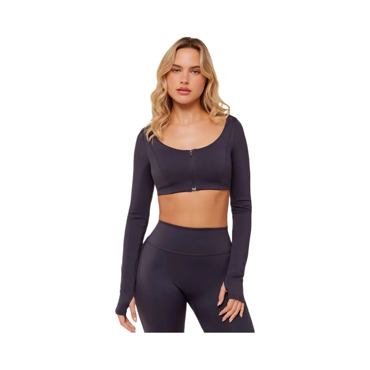 Gymshark Flow Long Sleeve Crop Top with Cups "Midnight Purple"