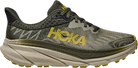 Olive green Hoka running sneaker with yellow logo, thick cushioned sole, streetwear style