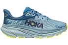 Light blue HOKA running sneaker with textured sole and yellow accents, side profile view