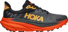 Black and orange HOKA running shoe with bold logo and cushioned sole, side profile