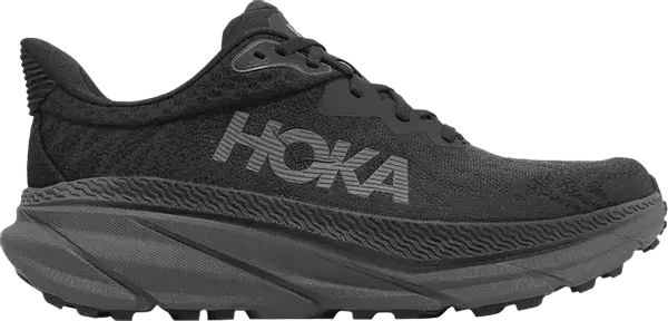 All-black Hoka running sneaker with thick cushioned sole and mesh upper for streetwear style