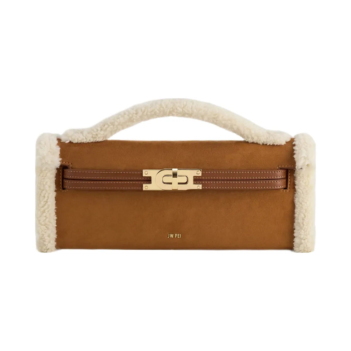 JW PEI Bria Faux Suede Structured Top Handle Bag Yellow Brown