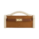 JW PEI Bria Faux Suede Structured Top Handle Bag Yellow Brown