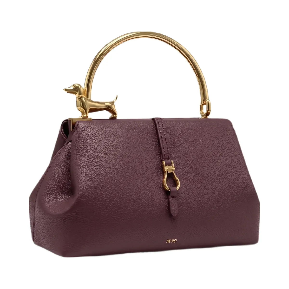 JW PEI Bruna Dachshund Metal Handle Top Handle Bag Burgundy