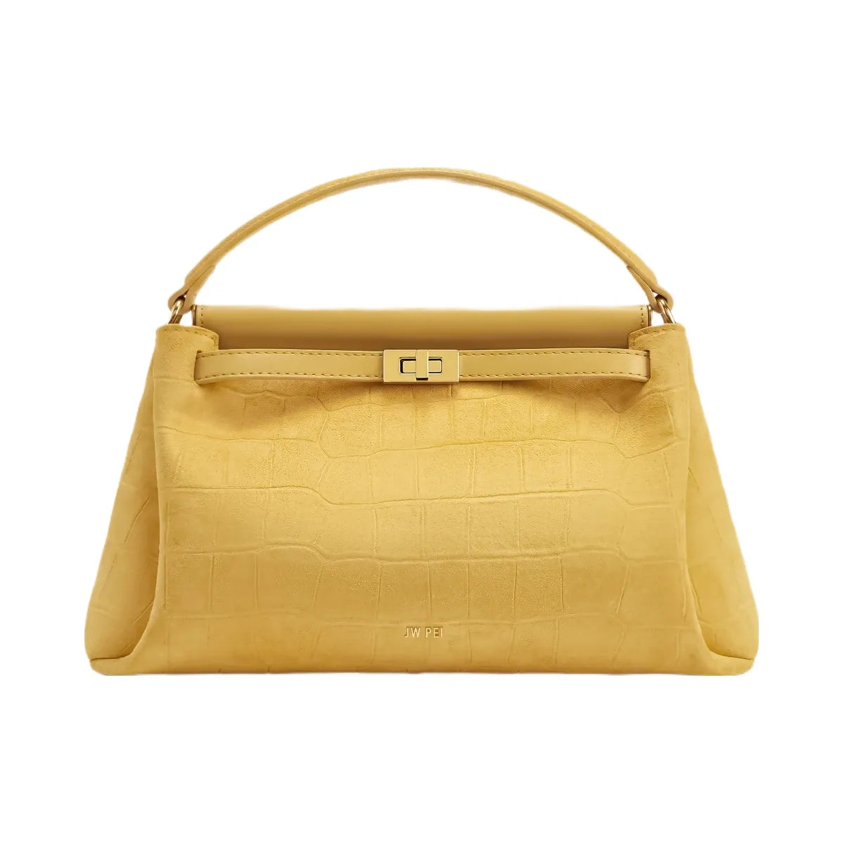 JW PEI Carmen Faux Suede Croc Embossed Top Handle Bag Yellow
