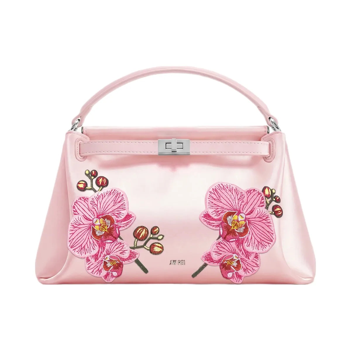 JW PEI Carmen Phalaenopsis Orchid Embroidery Top Handle Bag Roland Pink