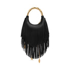 JW PEI Chloe Metal Handle Fringe Top Handbag Black