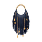 JW PEI Chloe Metal Handle Fringe Top Handbag Navy Blue