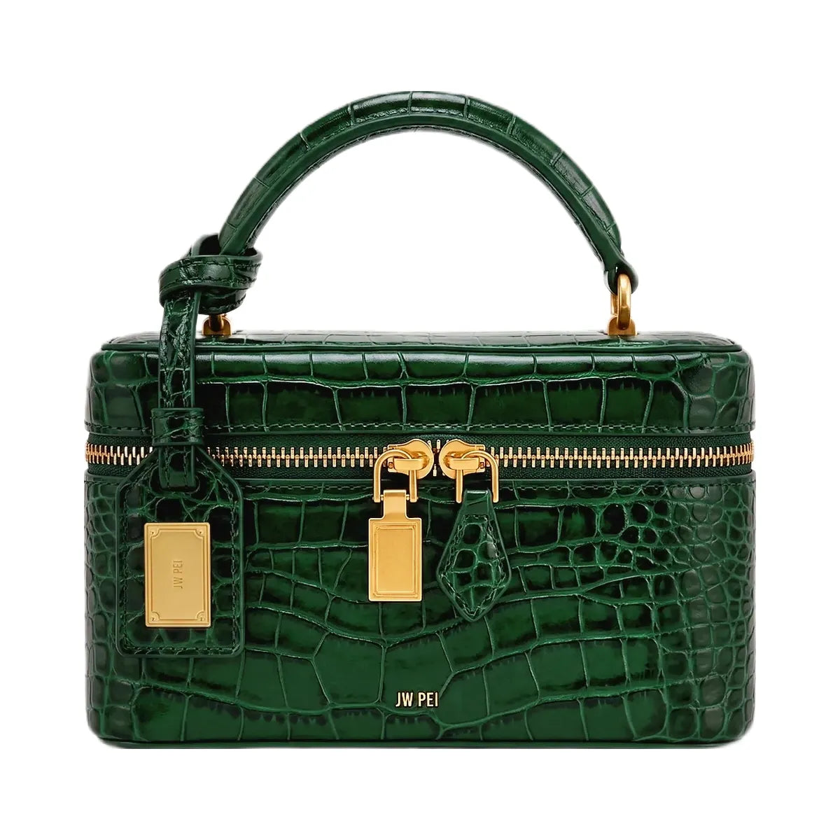 JW PEI Cleo Box Shape Top Handle Bag Forest Green Croc