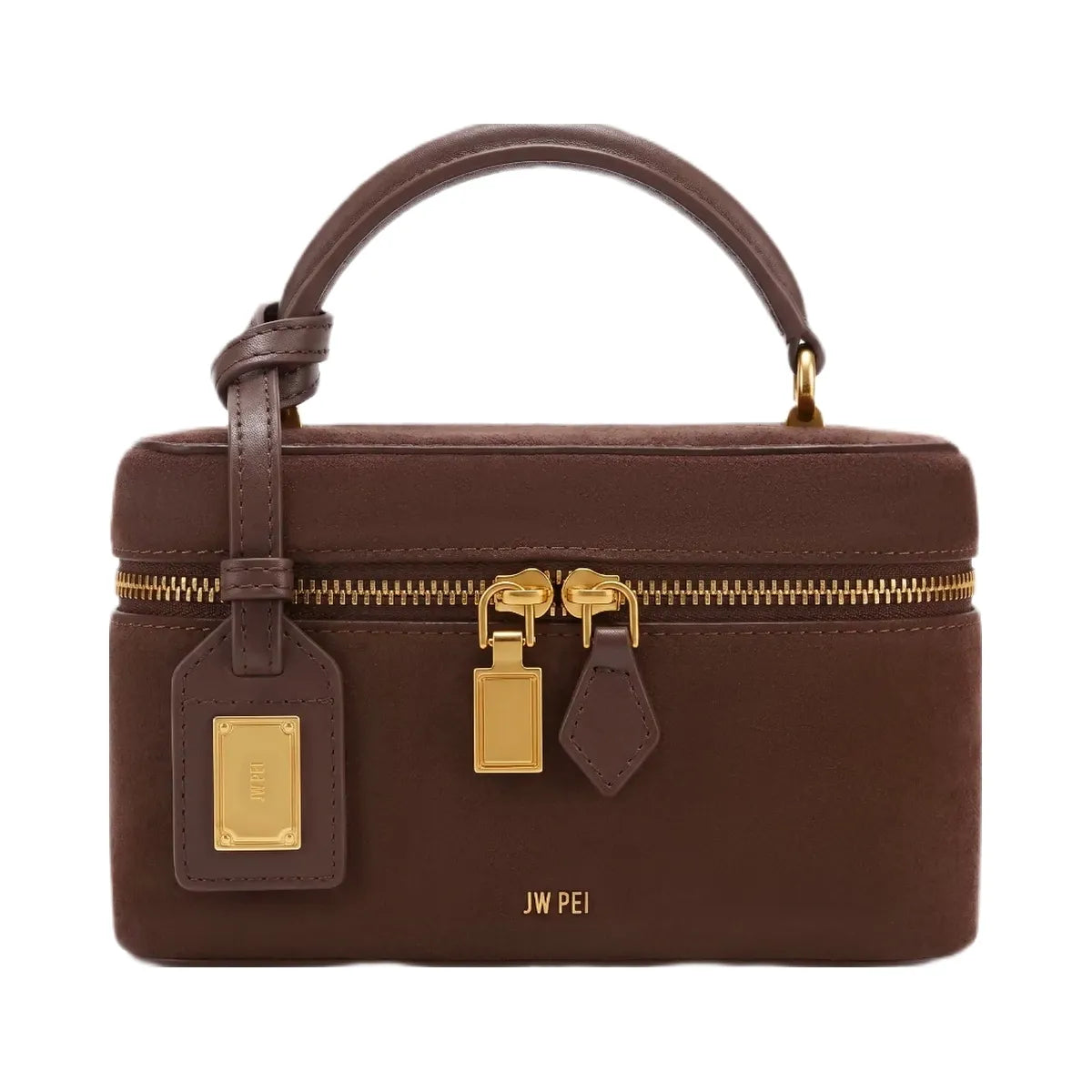 JW PEI Cleo Faux Suede Box Shape Top Handle Bag Chocolate Brown