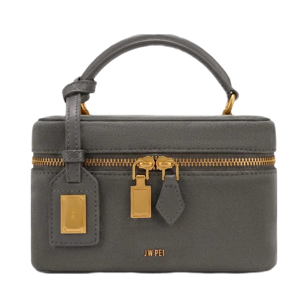 JW PEI Cleo Faux Suede Box Shape Top Handle Bag Dark Gray