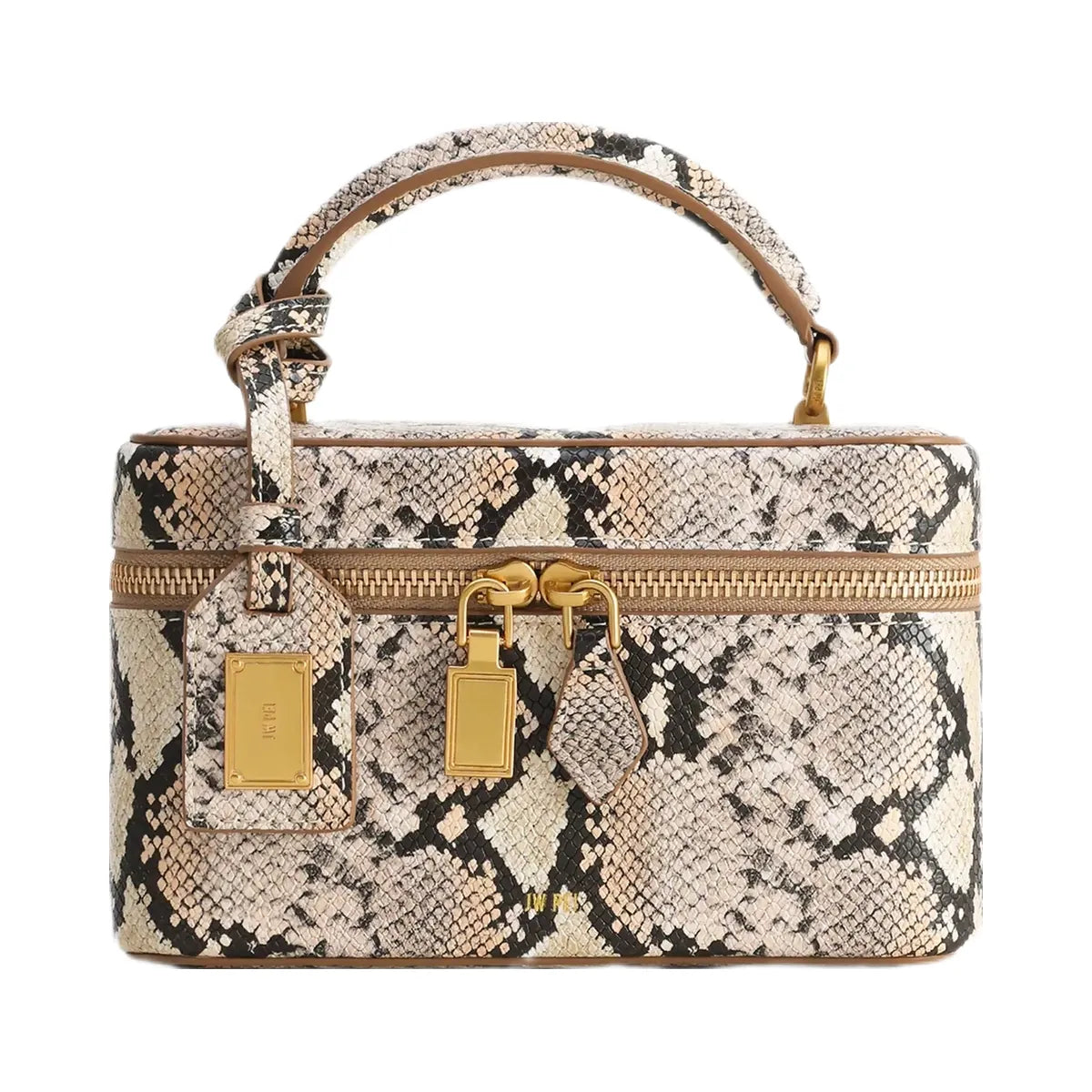 JW PEI Cleo Snake Embossed Box Shape Top Handle Bag Beige