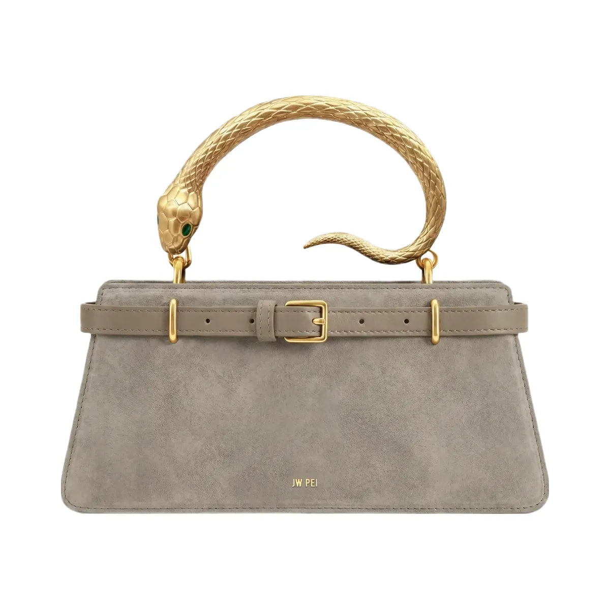 JW PEI Elena Snake Handle Faux Suede Top Handle Bag Taupe