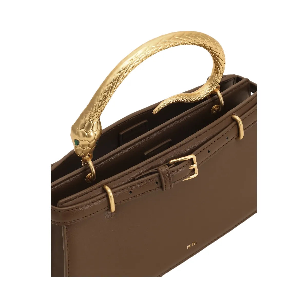 JW PEI Elena Snake Handle Top Handle Bag Dark Brown