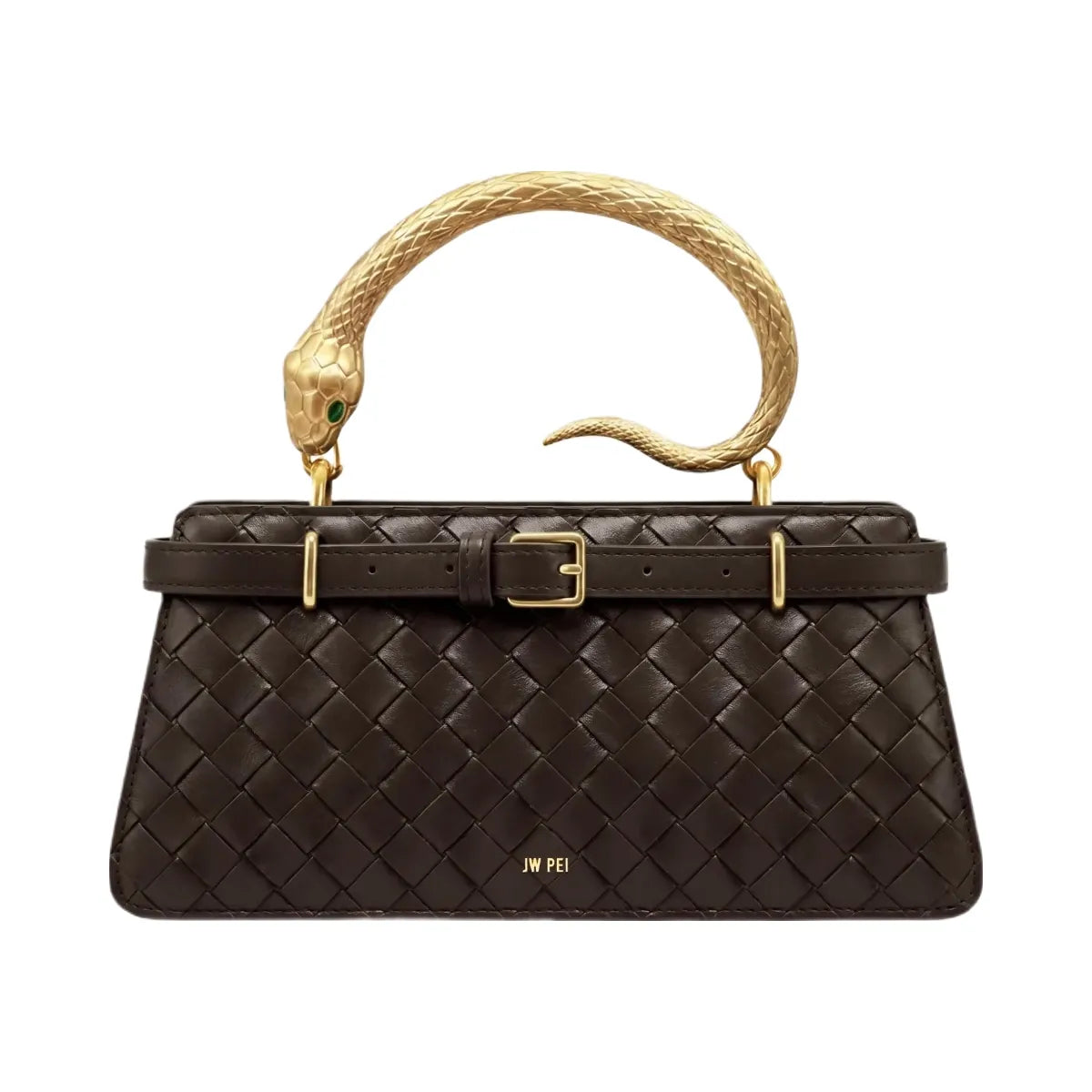 JW PEI Elena Snake Handle Woven Texture Top Handle Bag Espresso