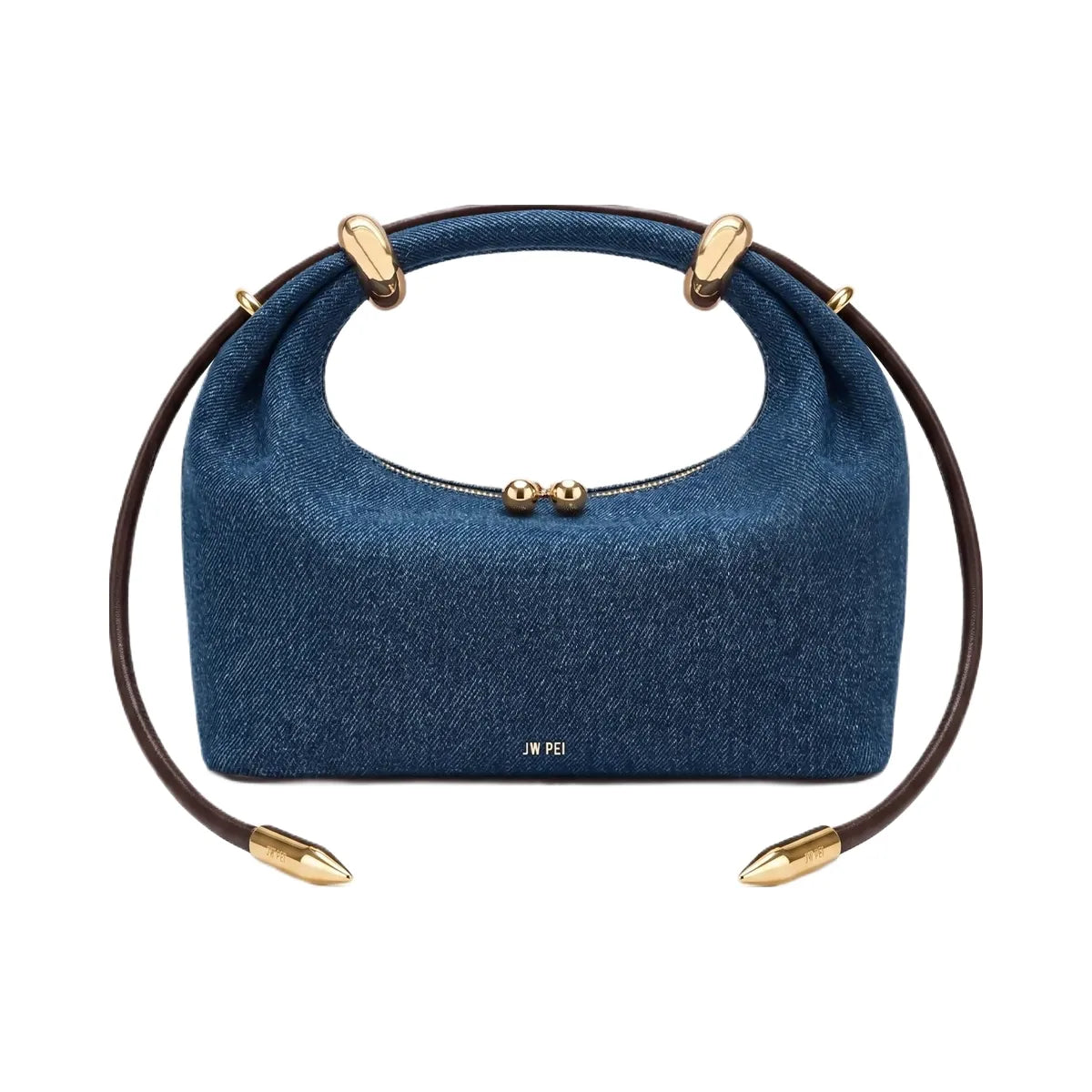 JW PEI Ellie Metal Ring Embellished Top Handle Bag Blue Denim