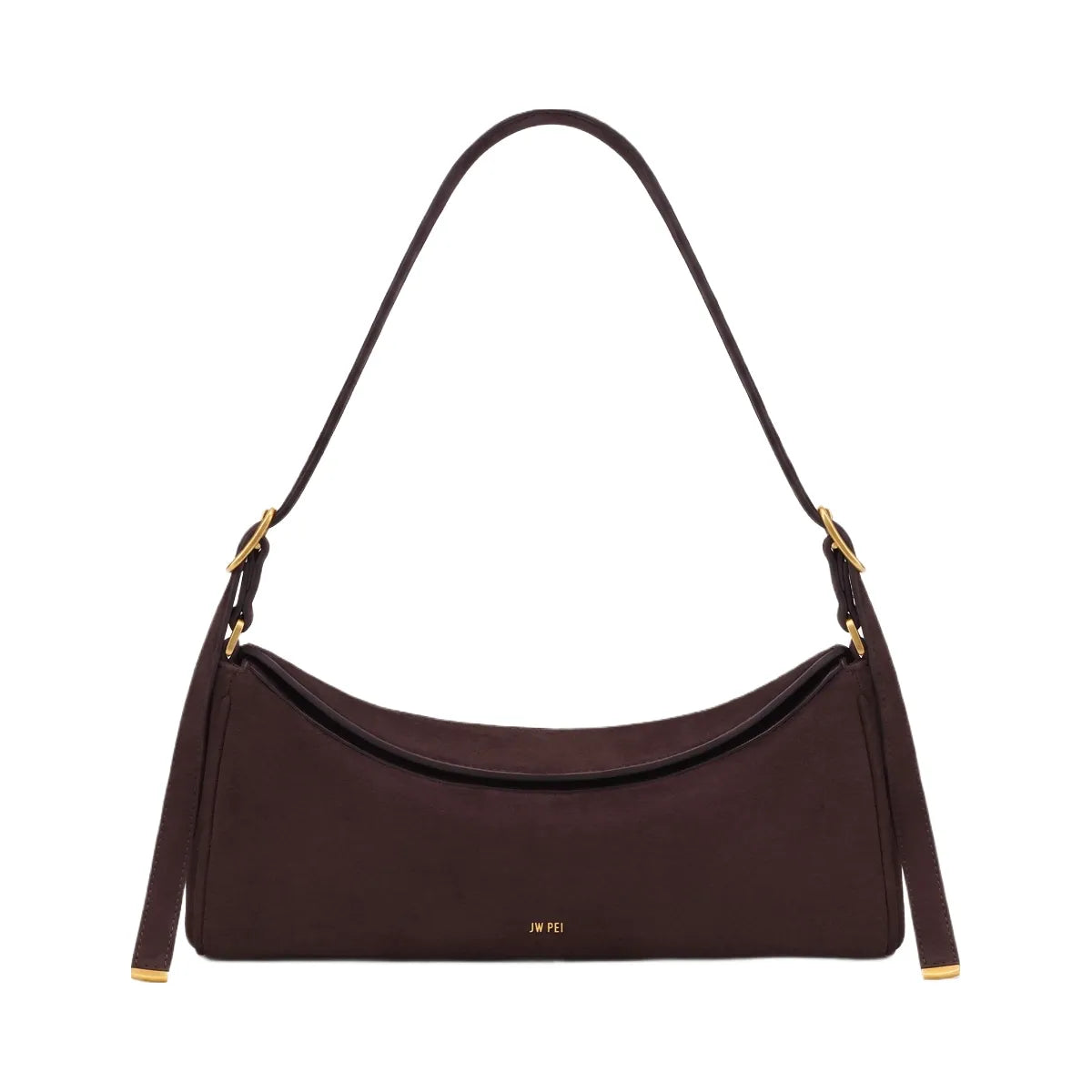 JW PEI Elowen Faux Suede East West Shoulder Bag Dark Brown