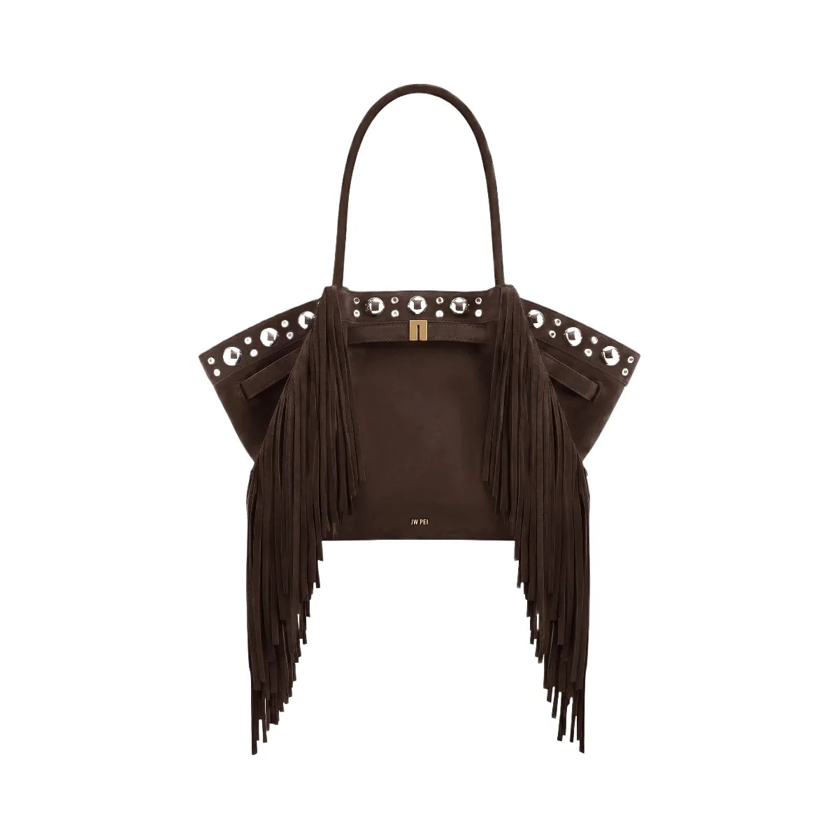 JW PEI Hana Medium Faux Suede Tassel Tote Bag Dark Brown