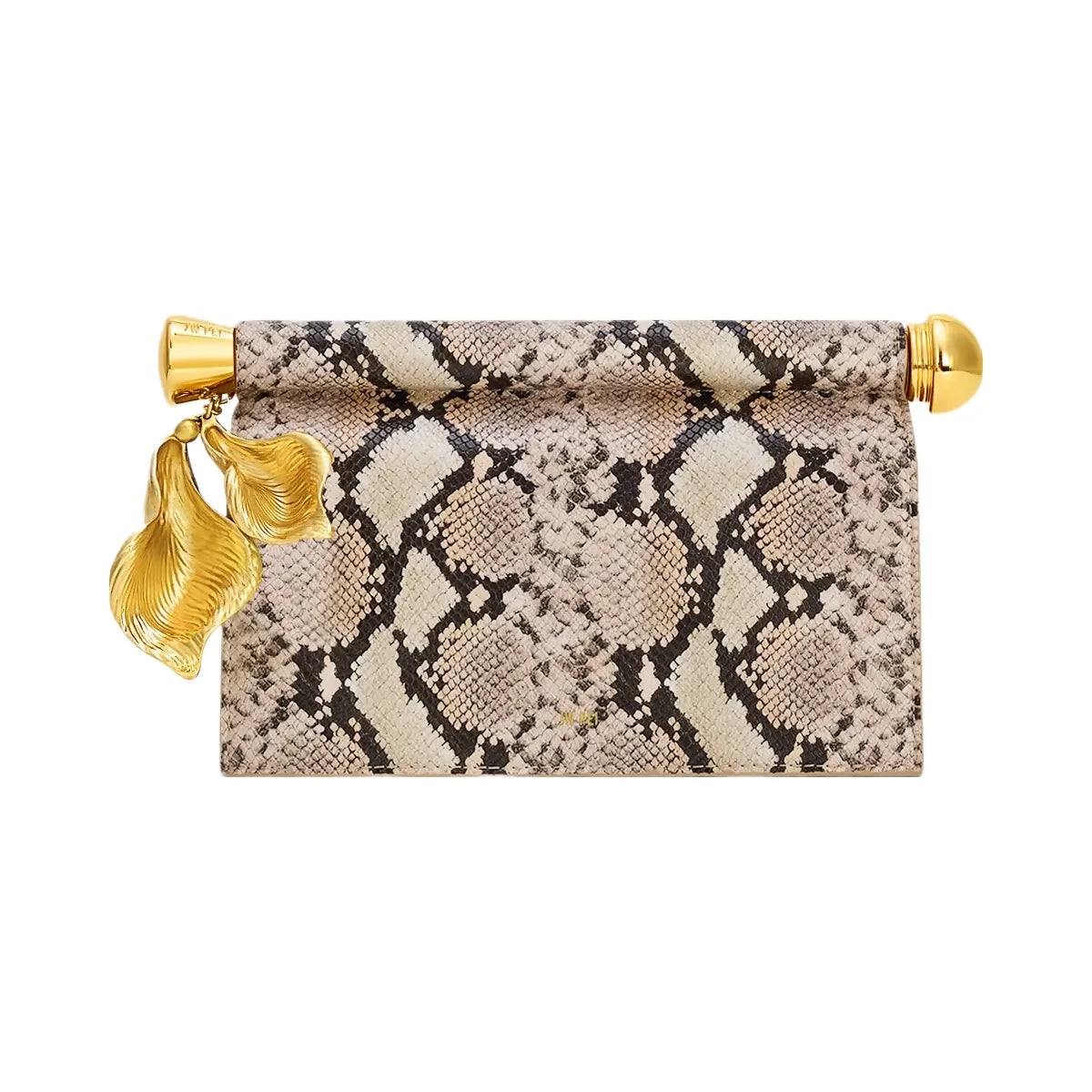 JW PEI Holly Metal Pendant Embellished Snakeskin Clutch Apricot