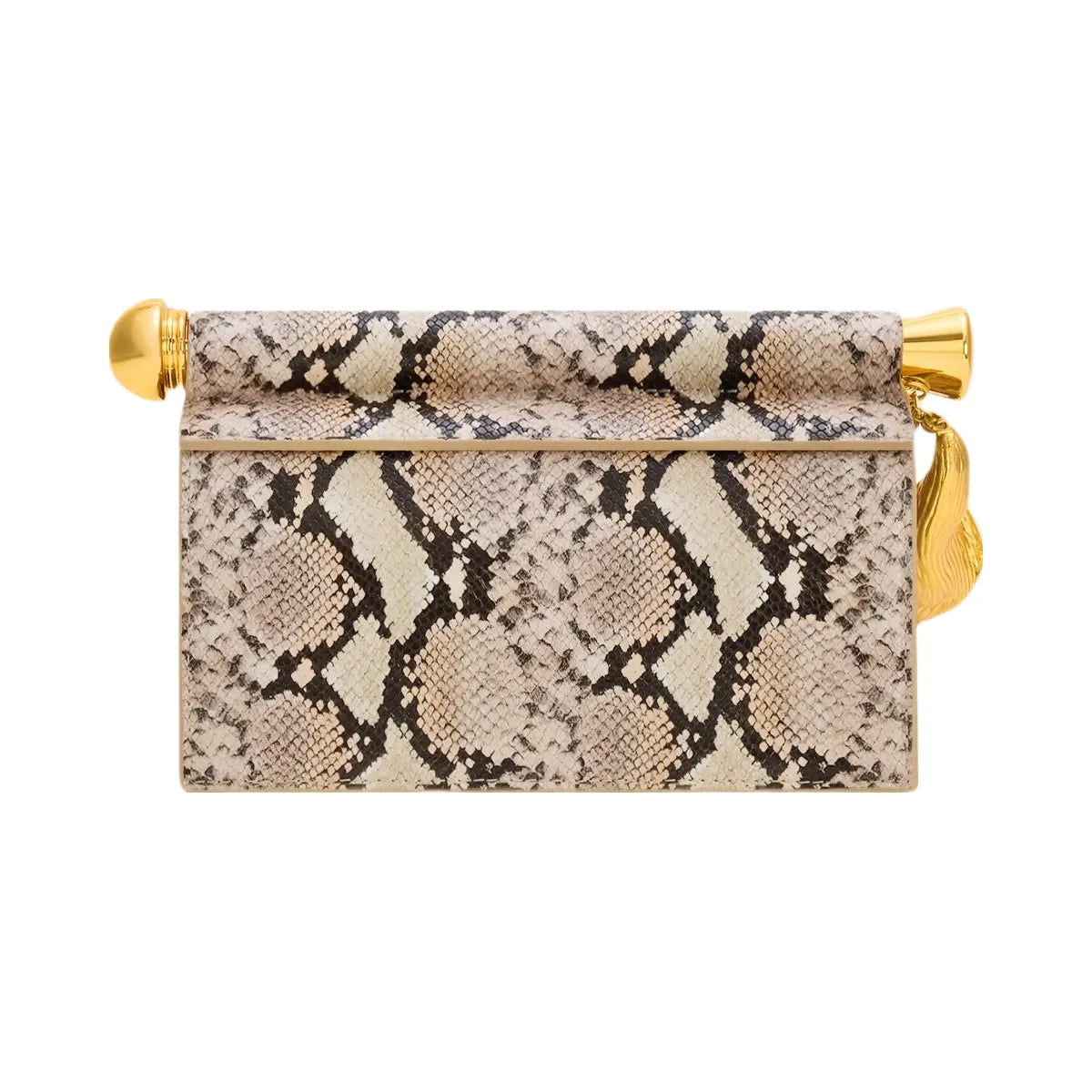 JW PEI Holly Metal Pendant Embellished Snakeskin Clutch Apricot