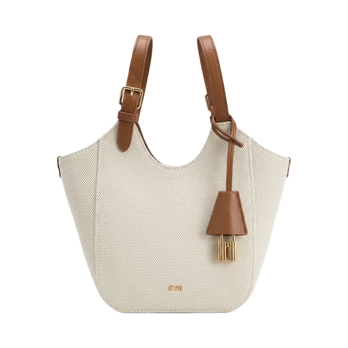 JW PEI Ines Padlock Tote Bag Brown Canvas