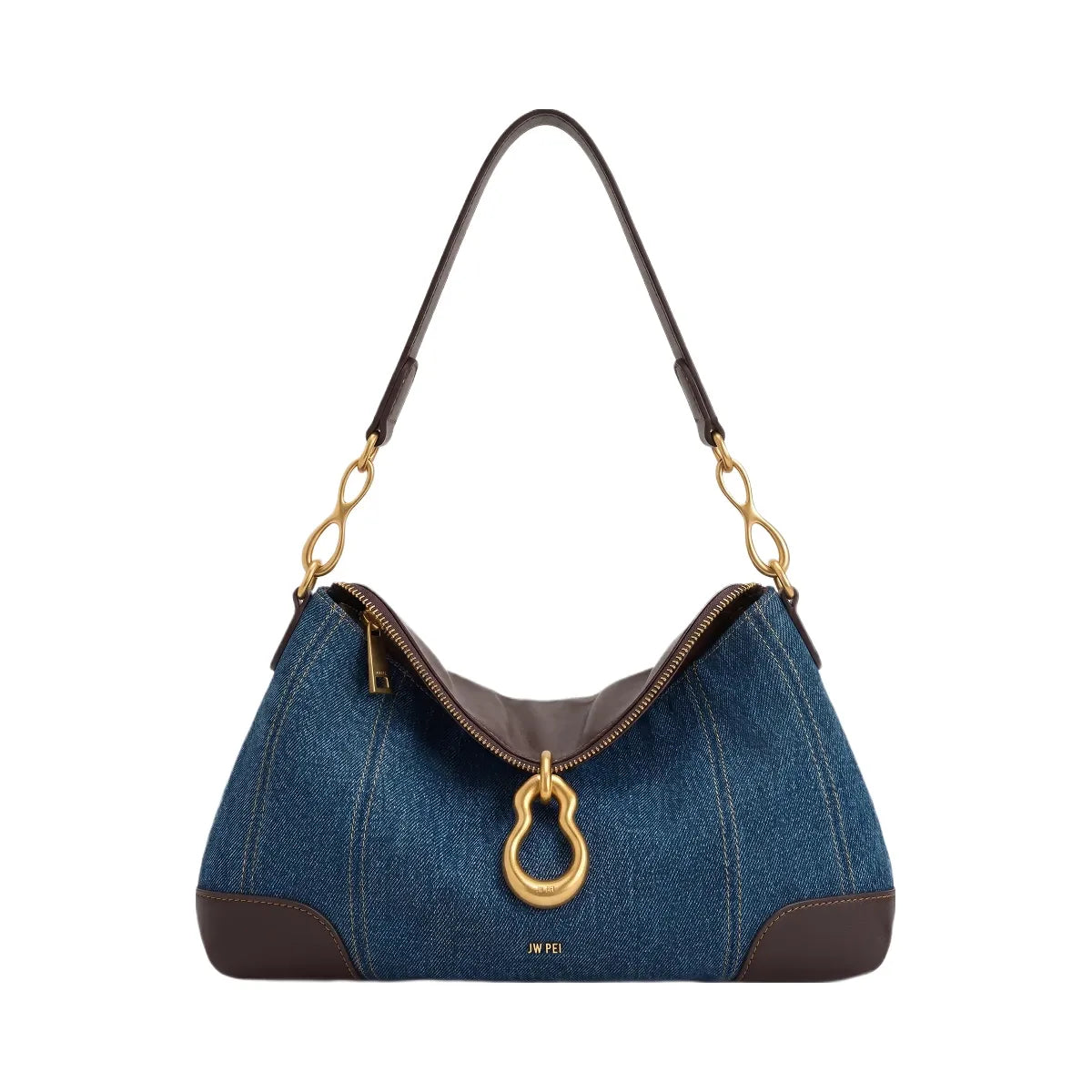 JW PEI Jayla Metal Pendant Embellished Shoulder Bag Blue Denim