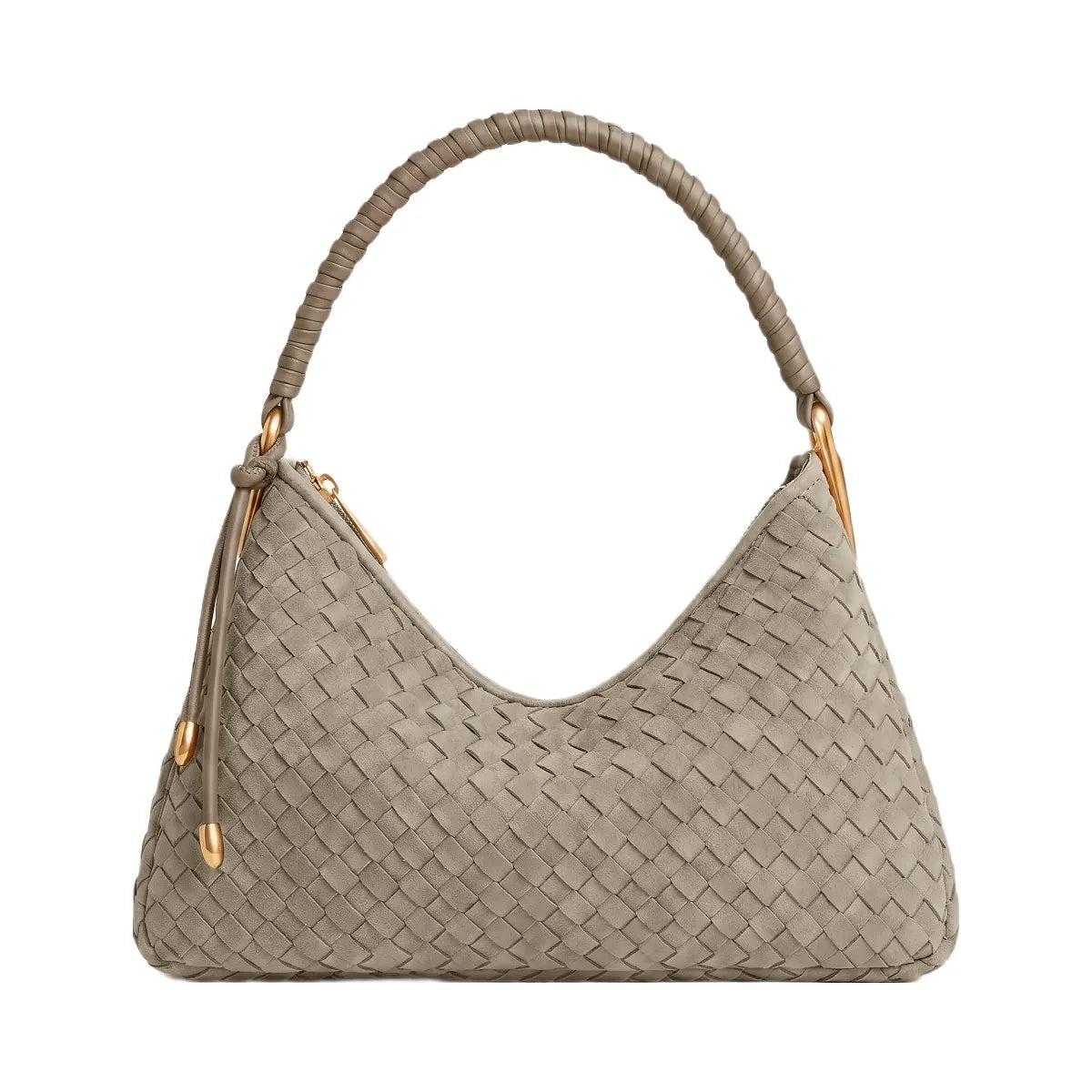JW PEI Lorena Woven Faux Suede Shoulder Bag Stone Taupe