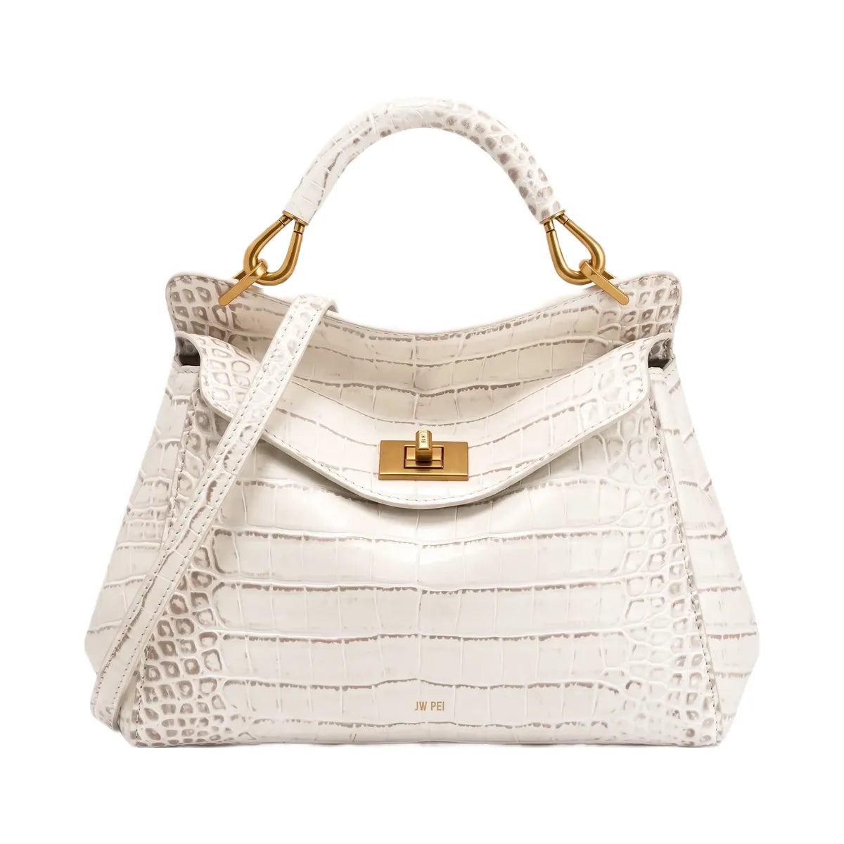 JW PEI Lucia Classic Top Handle Bag Off White Croc